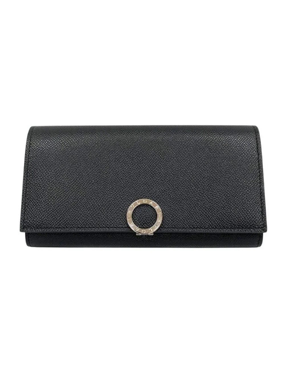 Bvlgari Logo Clip Wallet Gray Leather Black New Vintage
